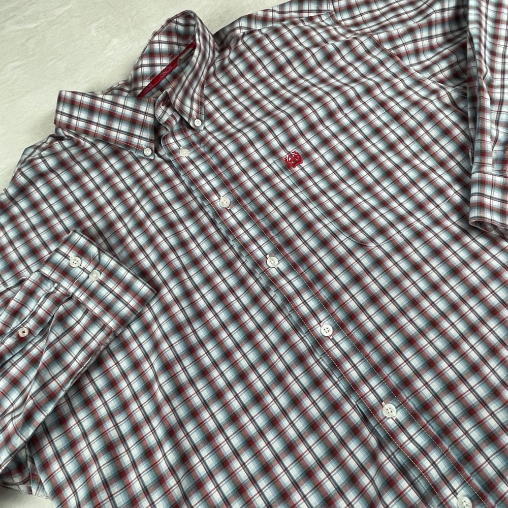 Cinch Mens XXL Long Sleeve Plaid Button Down Western Shirt Red White Blue Cotton